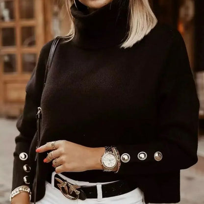 Turtleneck Button Cuff Sweater