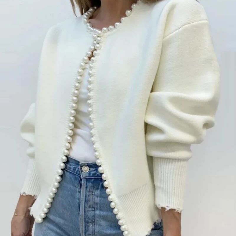 Pearl-Trim Knit Cardigan