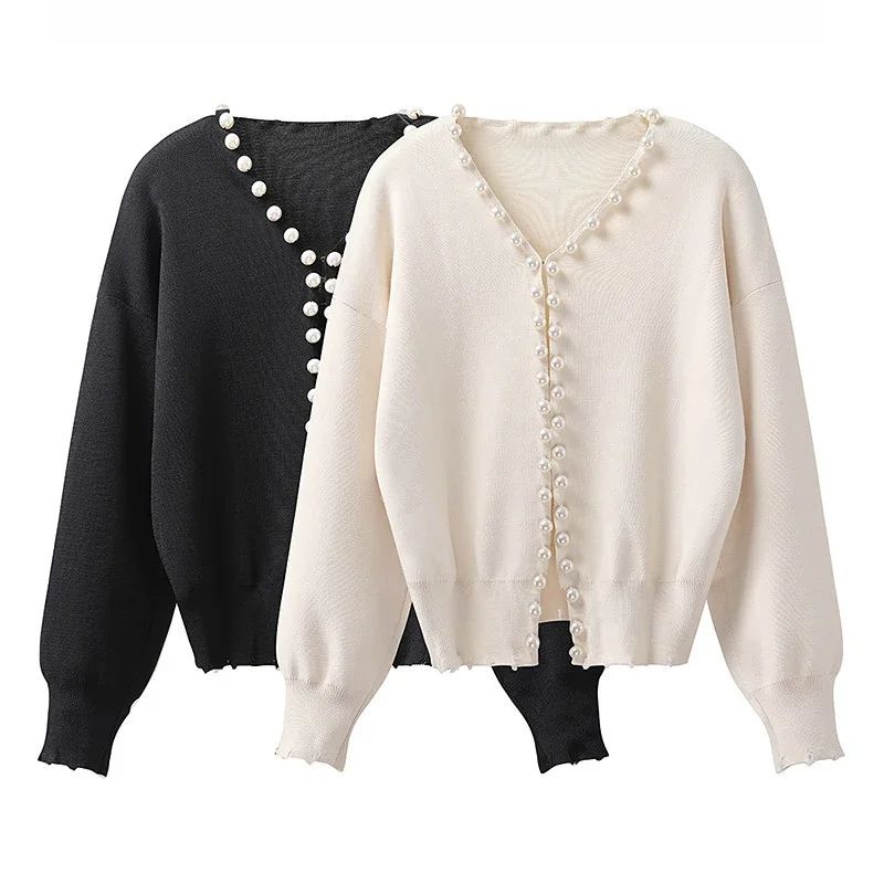 Pearl-Trim Knit Cardigan